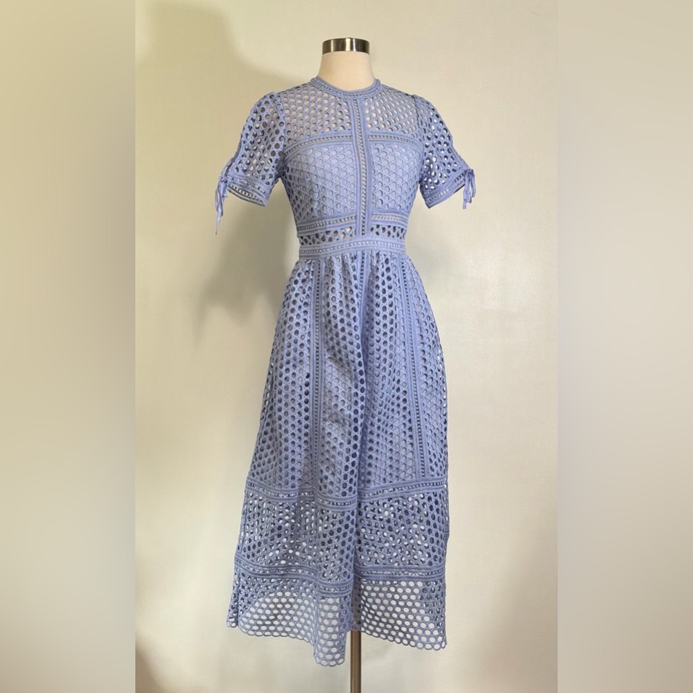 Self Portrait Guipure Lace Midi Dress in Lilac Size 2 New With Tag - Picture 10 of 11